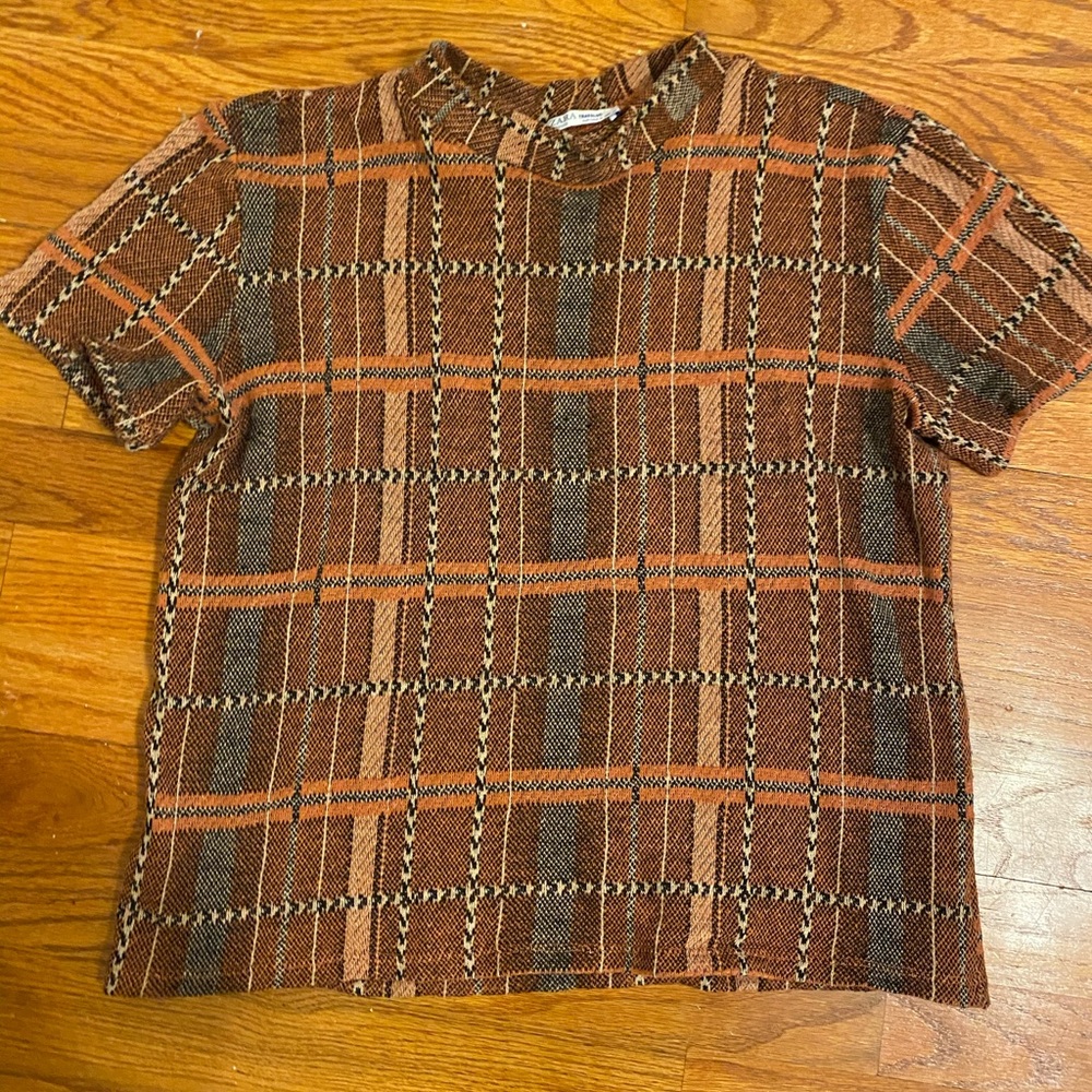 Zara plaid knit mock neck top